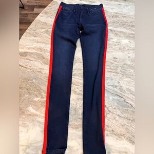 Express SuperSoft Jeggings 6L Dark Wash Red Side Stripe Mid Rise